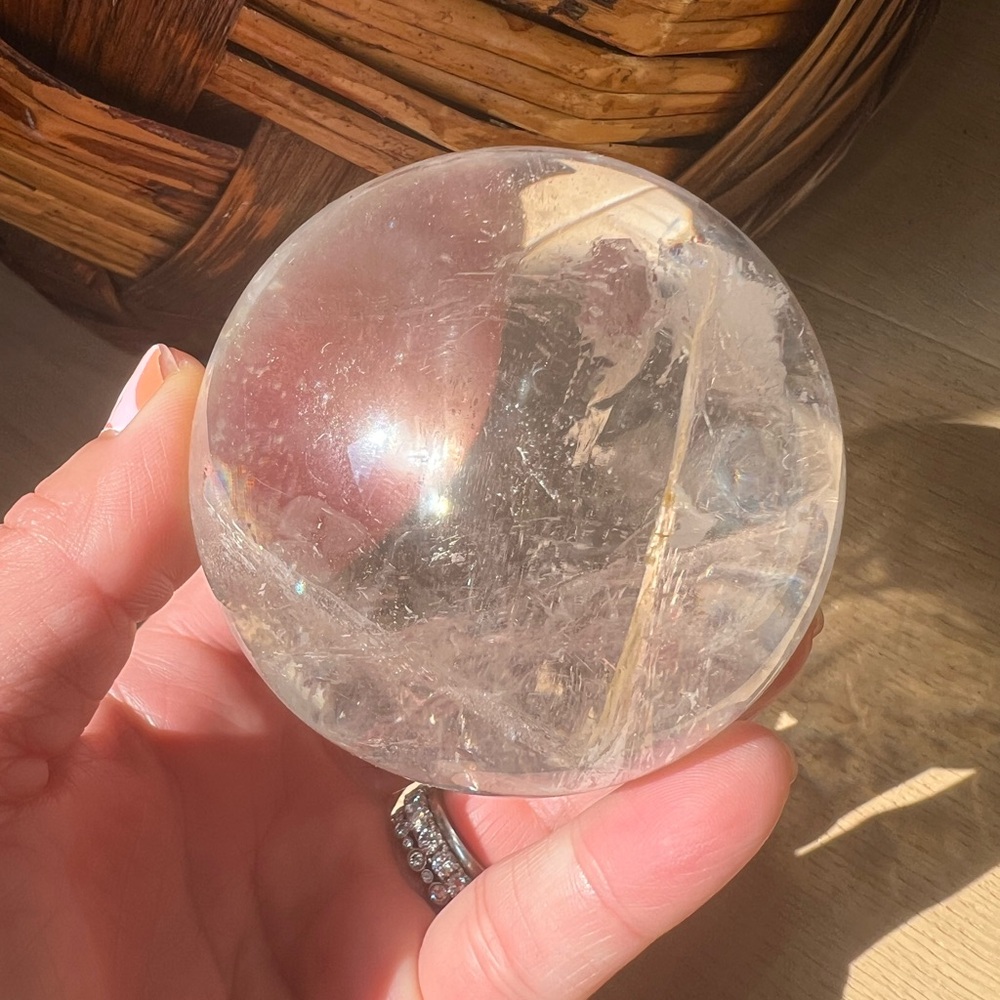 Clear quartz (x) with golden healer Sphere | crystal
